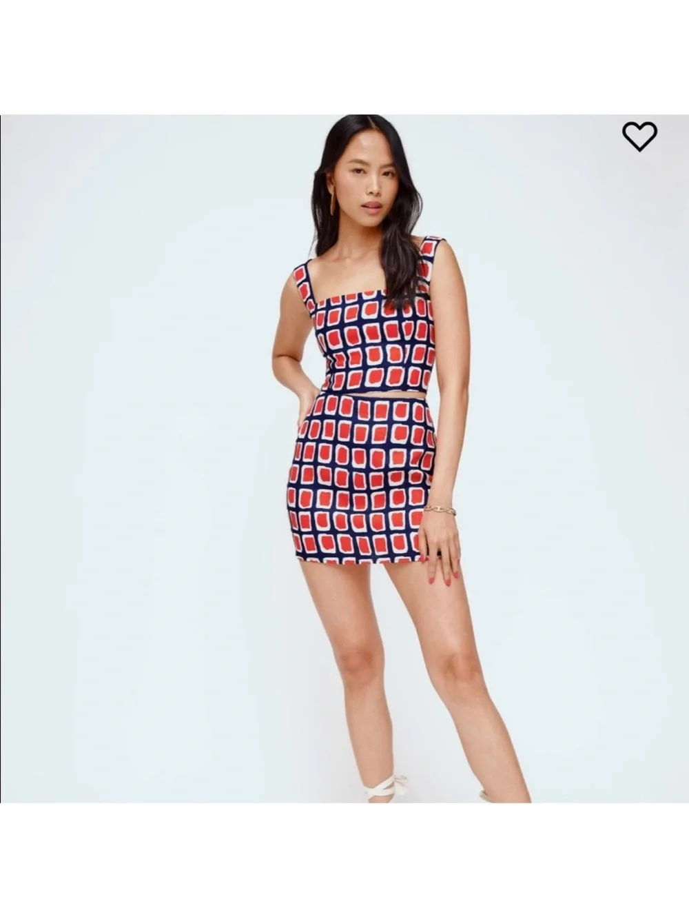 Reformation “Veranda Skirt in Napoli - Red and Navy Geometric Print Mini Skirt